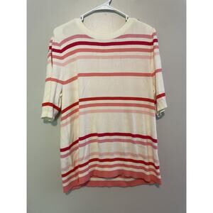 NWT $84 Talbots Size XL Petite Cream Pink Stripe Short Sleeve Top Cotton Blend